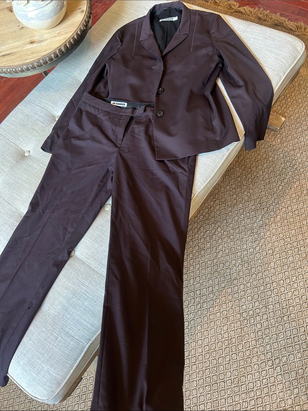 Jil Sander 100% Lana Wool Eggplant Two-Piece Tailored Pantsuit Size 38